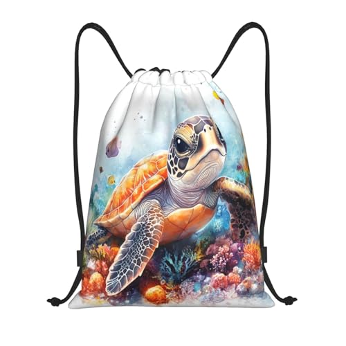 Drawstring Sports Backpacks - Lightweight Swim Gym Bags for Women Men String Sackpack for Beach Travel Yoga(Small, Sea Turtle Coral) - color: Sea Turtle Coral, size: Small