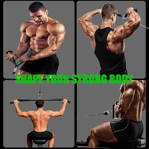 Cable Machine Attachment Set LAT Pulldown Attachments,Cable Machine Accessories for Home Gym Weight Workout Include LAT Pulldown Bar,Double D Bar, Tricep Rope,V Bar - color: Black-7 pcs