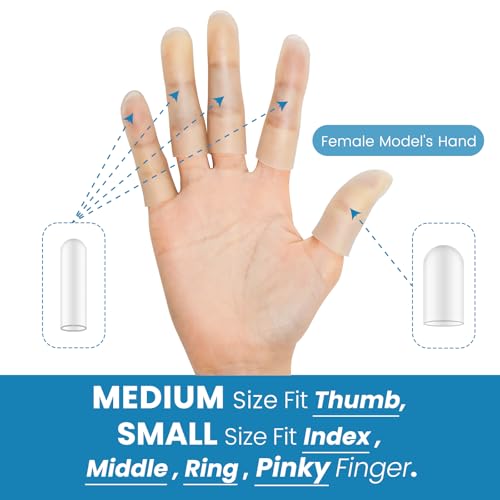 20Pcs Gel Finger Cots, Small Silicone Finger Protectors Sleeves, Fingertip Cover Caps to Heal Cracked, Eczema, Peeling, Hangnails, Corn, Calluses - size: medium and Small