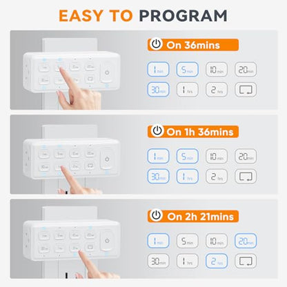 Countdown Timer Dual Outlet, Programmable Electrical Timers Outlets with Repeat Function, Up to 4H for Lights, Fan, Appliance, Electric Bike, 3-Prong, 15A/1875W, ½ HP, 2 Pack - size: 2- Pack