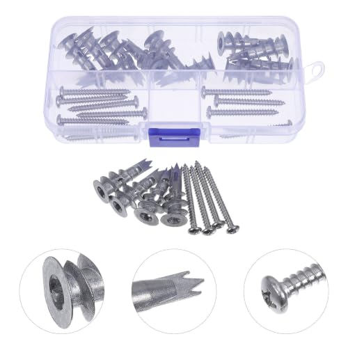 Hemobllo 30 Sets Zinc Alloy Drywall Anchor Screw Kit with Self Drilling Screws and Nylon Expansion Plugs, Reinforced Support, No Extra Holes Required, for Mounting Lights and Shelves
