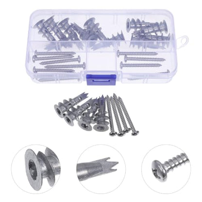 Artibetter 30 Sets Zinc Alloy Drywall Anchors with M4.2 Self Drilling Screws Heavy Duty Hollow Wall Expansion Screw Kit for Concrete and Plasterboard Reinforced Support for Mounting Lights