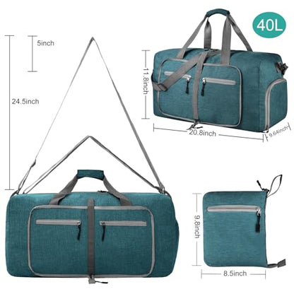 Dimayar 40L Foldable Duffle Bag, Travel & Weekender, Overnight, Gym | Lightweight, Carry-on, Packable, Waterproof & Tear Resistant, Travel Duffel Bag with Shoes Compartment for Men Women - color: Green, size: 40L