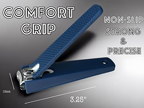 2 Comfort Hold Navy Large Nail Clippers Non-Slip Sure Grip Clipping Removable Catcher Toenails Fingernails Cutter Ultra Sharp Trimmer Stainless Steel Men Women Arthritis Unsteady Hands - size: 2
