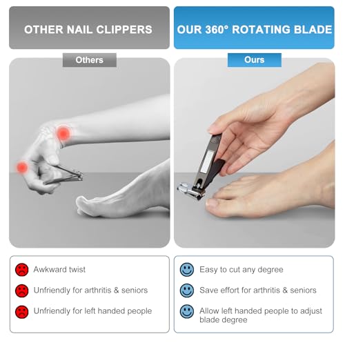 Nail Clippers for Seniors with Rotary Head, Large Heavy Duty Nail Clippers with Mess Free Catcher, Sharp Fingernail Clippers Nail Cutter Set with Long Handle for Men Women Adults