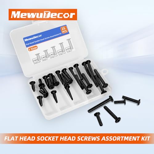 1/4-20 x 3/4", 1", 1-1/4", 1-1/2", 2" Flat Head Socket Head Screw Furniture Bolts Countersunk Connector Screws Assortment Kit, Stainless Steel 18-8 (304), Black Finish, Fully Threaded, 25 PCS - size: 1/4-20 Kit