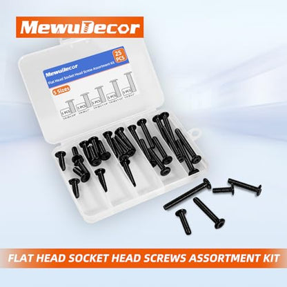 1/4-20 x 3/4", 1", 1-1/4", 1-1/2", 2" Flat Head Socket Head Screw Furniture Bolts Countersunk Connector Screws Assortment Kit, Stainless Steel 18-8 (304), Black Finish, Fully Threaded, 25 PCS - size: 1/4-20 Kit