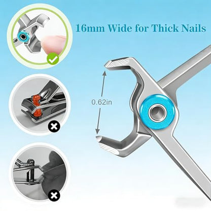 Heavy Duty Toe Nail Clippers for Men Angled Head for Seniors Thick Toenails | Toenail Clippers Stainless Steel Wide Jaws Opening Ergonomic Non-Slip Long Handle 3PCS Nail Clippers Set（Silver） - color: 3pc-silver