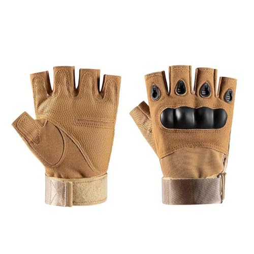 1 Pcs-Fingerless Tactical Gloves, Padded Lightweight Breathable Climbing Glove for Rock, Motorcycle, Climbing, Outdoor Sports - color: Khaki, size: Medium