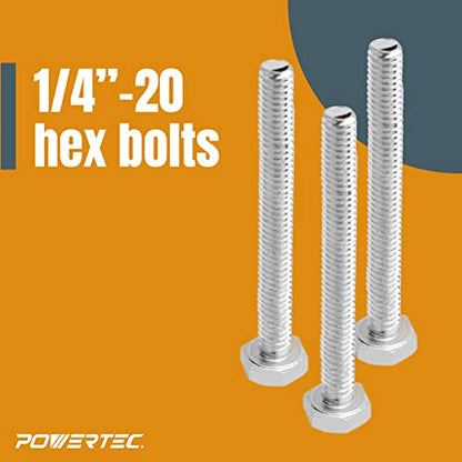 POWERTEC 71070 T Track Knob Kit w/ 5 Star Knob, 1/4-20 Threaded Bolts and Washers, 12 Piece Set, T Track Bolts, T Track Accessories for Woodworking Jigs and Fixtures - size: 1/4-20 threaded, 12 Piece Set, style: Knob Kits