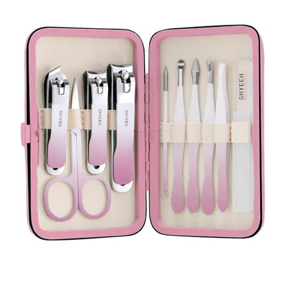 Manicure Set, 10 pcs High-Carbon Steel Nail Clippers Set, Portable Mini Manicure and Pedicure Kit, Travel Grooming Nail Kit with Leather Bag for Men and Women - color: RosePink