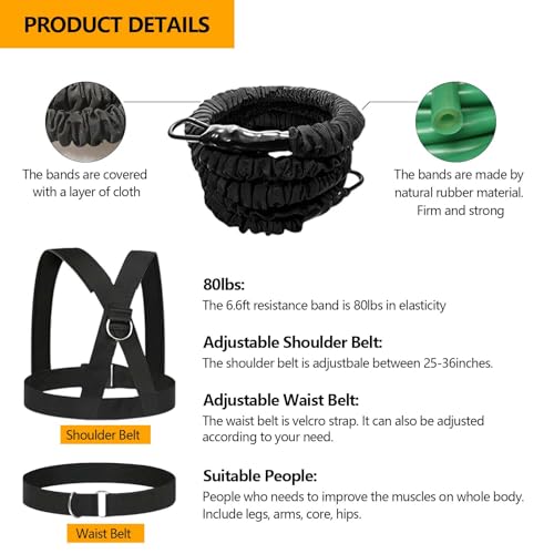 80lb Resistance Band Finess Training Set, Shoulder Belt Explosive Speed Agility Training Equipment Double People Physical Exercising Suit for Various Sports - size: 6.6ft