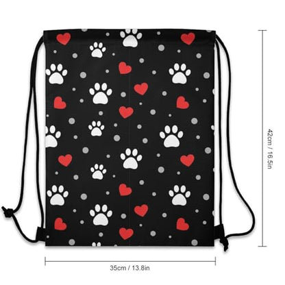 Swimming Drawstring Sack Waterproof Gym Backpack for Beach Sports Yoga Gear, Lightweight Unisex, Paw Prints And Hearts On Black Bags - color: Picture (31)