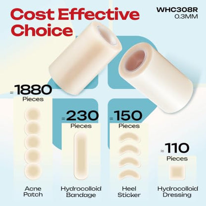 LIFARA Hydrocolloid Roll for Wound Care - Cut-to-Size, Extra Large Hydrocolloid Patch Bandages with Self-Adhesive, Waterproof, First Aid Kit Essential (3in*8ft, 11.8mils/ 0.3mm Thickness) - size: 3in*8ft, 11.8mil/ 0.3mm Thickness