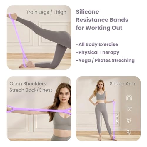 Figure 8 Resistance Band with Non-Slip Handles | Silicone Exercise Bands, Arm Shoulder Back Chest Workout, Portable Fitness Stretch Ropes for Home Gym, Yoga, Pilates, Rehab - color: 15LB Purple