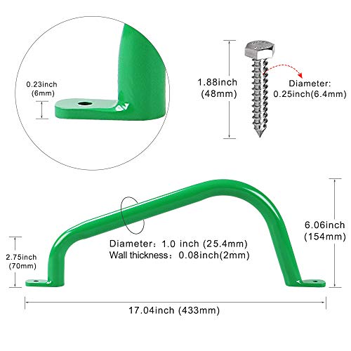 17'' Green Playground Handles Safety Grab Bar Indoor & Outdoor 2pcs | Heavy Duty Solid Metal, Non-Slip Glossy Powder Coated Weather Resistant, Comfy Secure Handle Bar, Playset SwingSet Jungle Gym