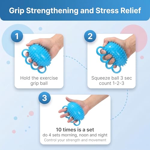 Hand Exercise Ball Set of 2, Finger Therapy Balls for Grip Strengthening, Stress Relief Squeeze Balls for Adults, 4-Ring Design Hand Strengthener for Flexibility and Muscle Recovery, 10lb Resistance