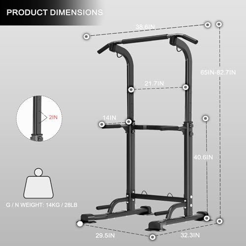 Power Tower Pull Up Bar,Pull-Up Rack Dip Station,Height Adjustable Multi-functional Home Strength Training Gym Equipment, Save Space,People Below 6 feet - color: Black