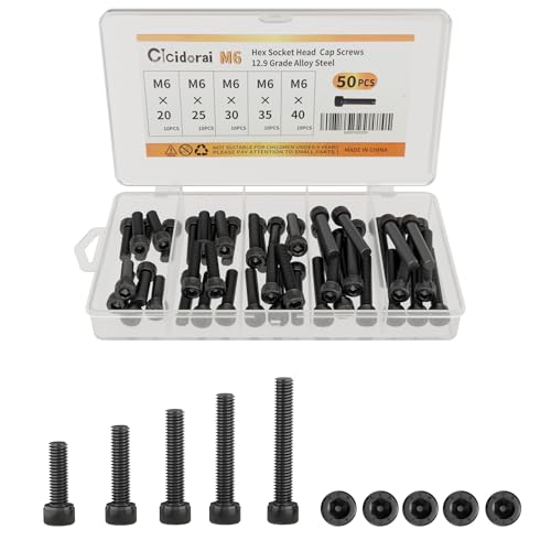 M6 x 20mm 25mm 30mm 35mm 40mm Hex Socket Head Cap Screws Bolts, 12.9 Grade Alloy Steel, Black Oxide Finish, Fully Threaded, Metric Allen Hex Drive, Assortment Kit 50Pcs - size: Hex Socket Head M6x20, 25, 30, 35, 40mm(50pcs)