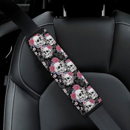 2 Piece Universal Soft and Comfortable Seat Belt Shoulder Pad for Kids, Most Cars, Gothic Skull Flowers Seat Belt Covers Cushion, Neck and Shoulder Support - color: Pattern 150