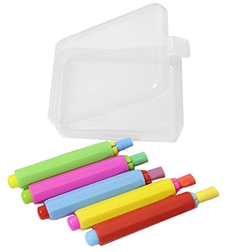 5xLunies Chalk Holder with Storage Hard Case - Blackboard Adjustable Clip Set for Teachers Kids School Office Drawing Board 3.7"x0.6" 5 Bright Color NOT Included Chalk