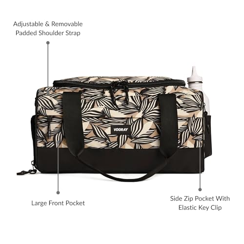 Vooray Boost Duffle Bag - 23L Small Gym Bag for Men and Women with Shoe Compartment, Key Clip, Water Bottle Pocket, Lightweight Travel Duffel for Sports, Training, Overnight Use (Textured Leaves) | Compact Duffle Bag for Sports, Travel, Shoe Compartment,