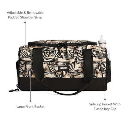 Vooray Boost Duffle Bag - 23L Small Gym Bag for Men and Women with Shoe Compartment, Key Clip, Water Bottle Pocket, Lightweight Travel Duffel for Sports, Training, Overnight Use (Textured Leaves) | Compact Duffle Bag for Sports, Travel, Shoe Compartment,