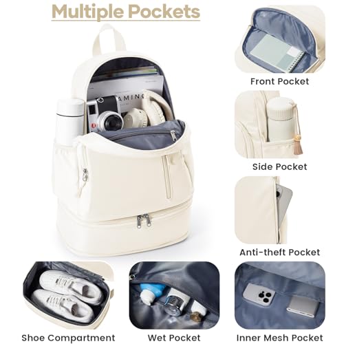 Gym Backpack for Women, Dance Volleyball Backpacks With Shoe Compartment | For Yoga Fitness Beach Hiking Sports - color: Beige