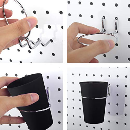 Kuhome 6 Set Ring Style Pegboard Hooks with Pegboard Cups, Black, Stainless Steel & Plastic, Ideal for Craft Room, Work Bench, Garage - color: Black