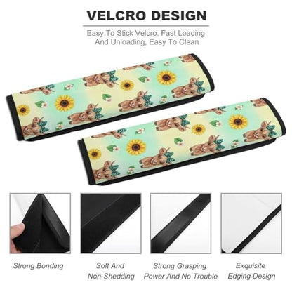Soft Padded Car Seat Straps Shoulder Pads for Elderly Support, All Vehicles, 1 Pair Western Farm Animal Sunflower Teal Highland Cow Shoulder Protector Anti-Slip Pad - color: Pattern 1257