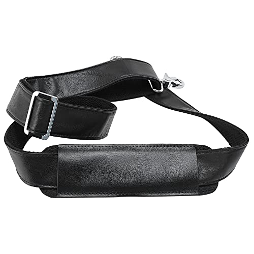 Full Grain Leather Shoulder Strap - Replacement Bag Straps for Laptop Briefcase, Messenger, Duffel, Crossbody, Travel Bags - color: Black