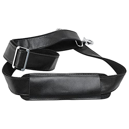 Full Grain Leather Shoulder Strap - Replacement Bag Straps for Laptop Briefcase, Messenger, Duffel, Crossbody, Travel Bags - color: Black