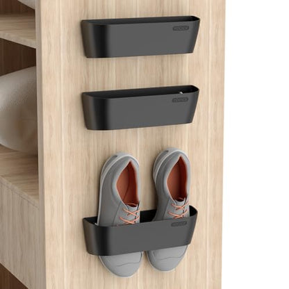 Wall Mounted Shoes Rack 3Pack with Sticky Hanging Strips, Plastic Shoes Holder Storage Organizer,Door Shoe Hangers (Black) - color: Black
