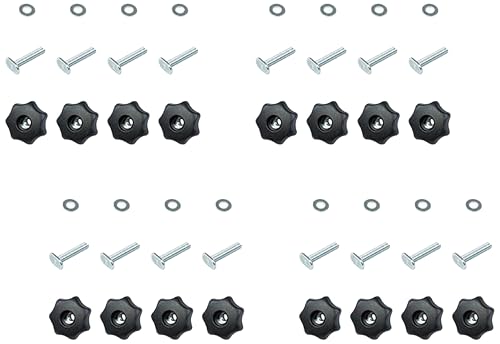 POWERTEC 71484 T Track Knob Kit w/ 7 Star Knob, 1/4-20 Threaded Bolts and Washers, Set of 4 T Track Bolts, T Track Accessories for Woodworking Jigs and Fixtures (Pack of 4) - size: 1/4"-20 T track knob kits, Set of 4 (Pack of 4)