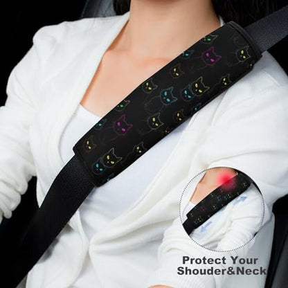 2PCS Cute Cartoon Cat Black Seat Belt Cover Breathable Automotive Seat Belt Protector for Adult Use, Most Cars, Pressure Relief - color: Pattern 5