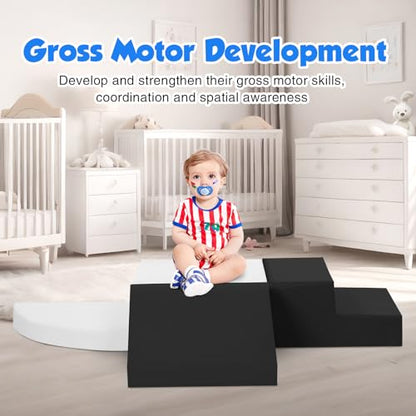 TODIBY 4-Piece Soft PU Leather Toddlers Climbing Toys, Baby Foam Climbing Blocks for Toddlers 3, Indoor Climb and Crawl Activity Play Set, Foam Play Gym Climbing Structures (Black and White) - style: Black/White
