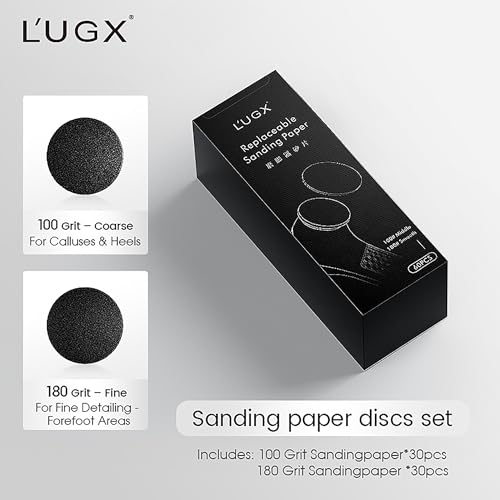 L'UGX 60PCS Sanding Discs for Electric Foot Callus Remover – 30PCS 100 Grit & 30PCS 180 Grit, 1.8" Diameter Replacement Sandpaper Pads for Pedicure Tools, Foot Care Accessories - color: Black - 180 Grit With 100 Grit