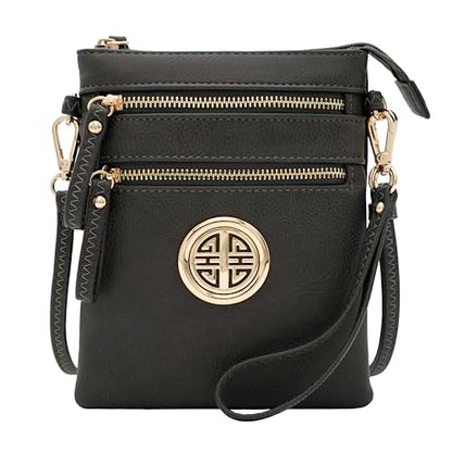 Solene Small Multi Zipper Pockets Crossbody Bag with Detachable Wristlet - color: Charcoal Grey