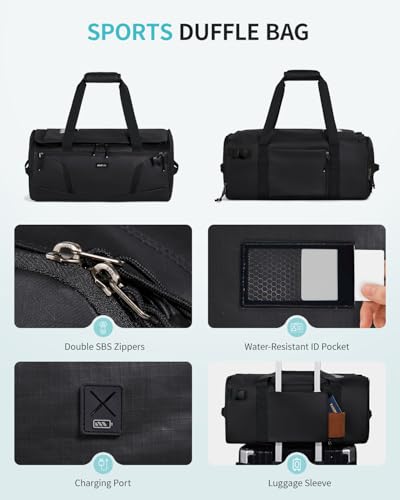 ECOHUB 40L Gym Bag for Women Men Water Resistant Sports Duffle Bag with Shoe Compartment & Wet Pocket, Travel Weekender Camping Backpack - color: Black