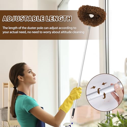 Ceiling Fan Cleaner Duster High Ceiling Extended Fan Blade Cleaner from 13 to 50 Inch Reusable Microfiber Ceiling Fan Duster with Extension Handle for Furniture Bookshelves Wall Door (Brown) | Reusable Microfiber Ceiling Fan Duster with Extension Handle f