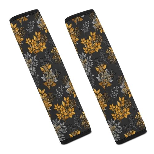 2 Pack Plant Gold Black Leaf Car Seat Belt Pad Universal Soft and Comfortable Harness Pads Strap for Adult Use, Most Cars, Easy Install (No Tool) - color: Pattern 274