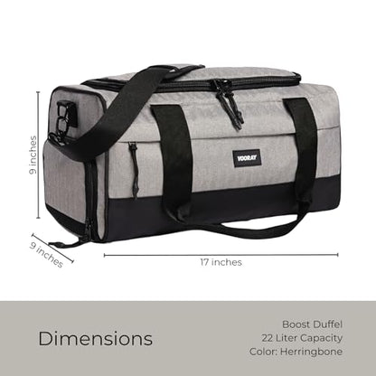 Vooray Boost Duffle Bag - 23L Small Gym Bag for Men and Women with Shoe Compartment, Key Clip, Water Bottle Pocket, Lightweight Travel Duffel for Sports, Training, Overnight Use (Herringbone) | Compact Duffle Bag for Sports, Travel, Shoe Compartment, Wate