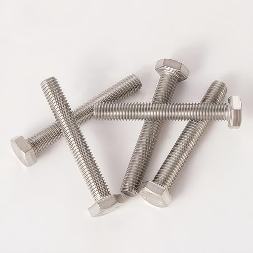 M6-1.0 Hex Head Screw Bolts - 40/45/50/55/60mm Length Kit, 304 Stainless Steel(A2-70), Bright Finish, Fully Threaded, Hexagon Head Bolts,Quantity 50-Piece Set - size: 304-Hex-M6-40-60mm