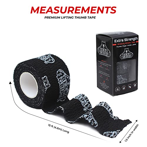 Bear Grips Weightlifting Tape | Thumb Tape, Athletic Wrist Tape, Finger Tape | Weight Lifting Tape, Sport Tape, 3-Pack | Tactical Tape, Stretchy Hand Tape, Gym Tape, WOD Tape, Hook Grip Tape, Workout - color: BG Black