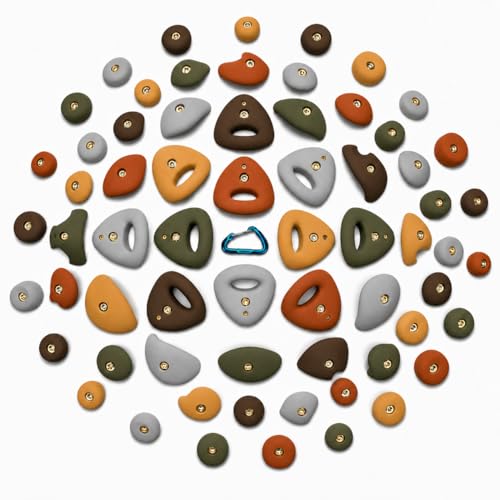 Atomik Climbing Holds 65 Pack Set 1 Equips an 8'x8' Wall Bolt-on Climbing Holds - color: Assorted Earth Tones (Rust, Gold, Gray, Brown, Moss Green)