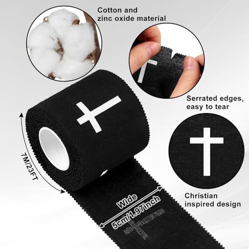 MiniInflat 2 Pcs Christian Cross Athletic Tape Sports Tape 2in x 23ft Religion Jesus Wrist Wrap for Soccer Football Baseball, Gift for Graduation Teacher Nurses Week Pentecost(Black,Crosses) - color: Black, style: Cross