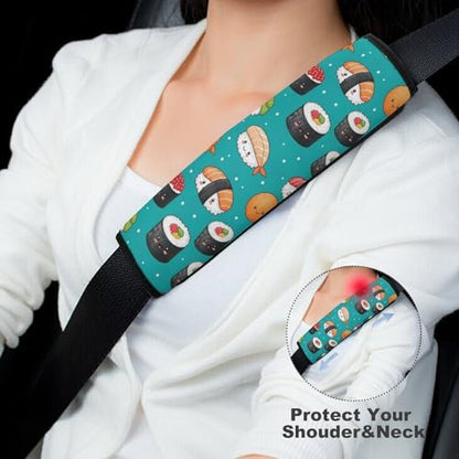 1 Pair Universal Soft and Comfortable Car Seat Belt Pad for Girls and Boys, Most Cars, Funny Food Sushi Harness Pads Strap, Neck and Shoulder Support - color: Pattern 791