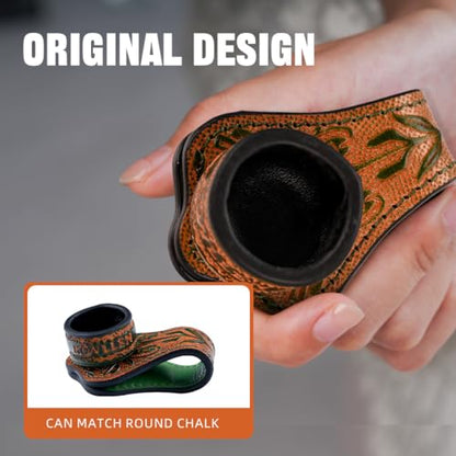 KONLLEN Leather Magnetic Chalk Holder, Pool Cue Accessory | Round or square engraved leather holder keeps billiard chalk secure and easy to reach during pool play. - color: VT Holder-Green-round