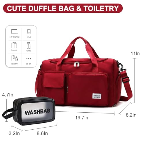 Small Gym Bag for Women, Travel Duffle Bag Carry On Weekender Bag with Shoe Compartment - color: 06#Red, style: Gym Bag&toiletry Bag