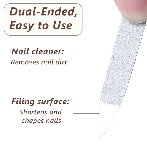Metal Nail File Set (12 pcs) - Stainless Steel Nail Files for Natural Nails, Sword-Shaped Fingernail Files with Non-Slip Handle, Sharp Tip, and Sapphire Grit for Women and Men